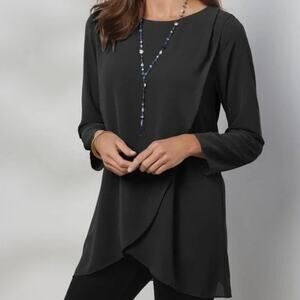 Soft Surroundings Blouse Women Medium Black Belvedere Tunic Sheer Sleeve